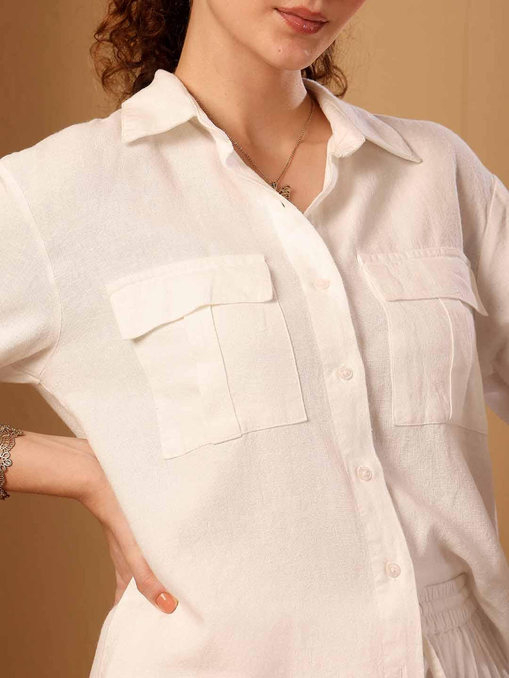 White Viscose Linen Co-ord set