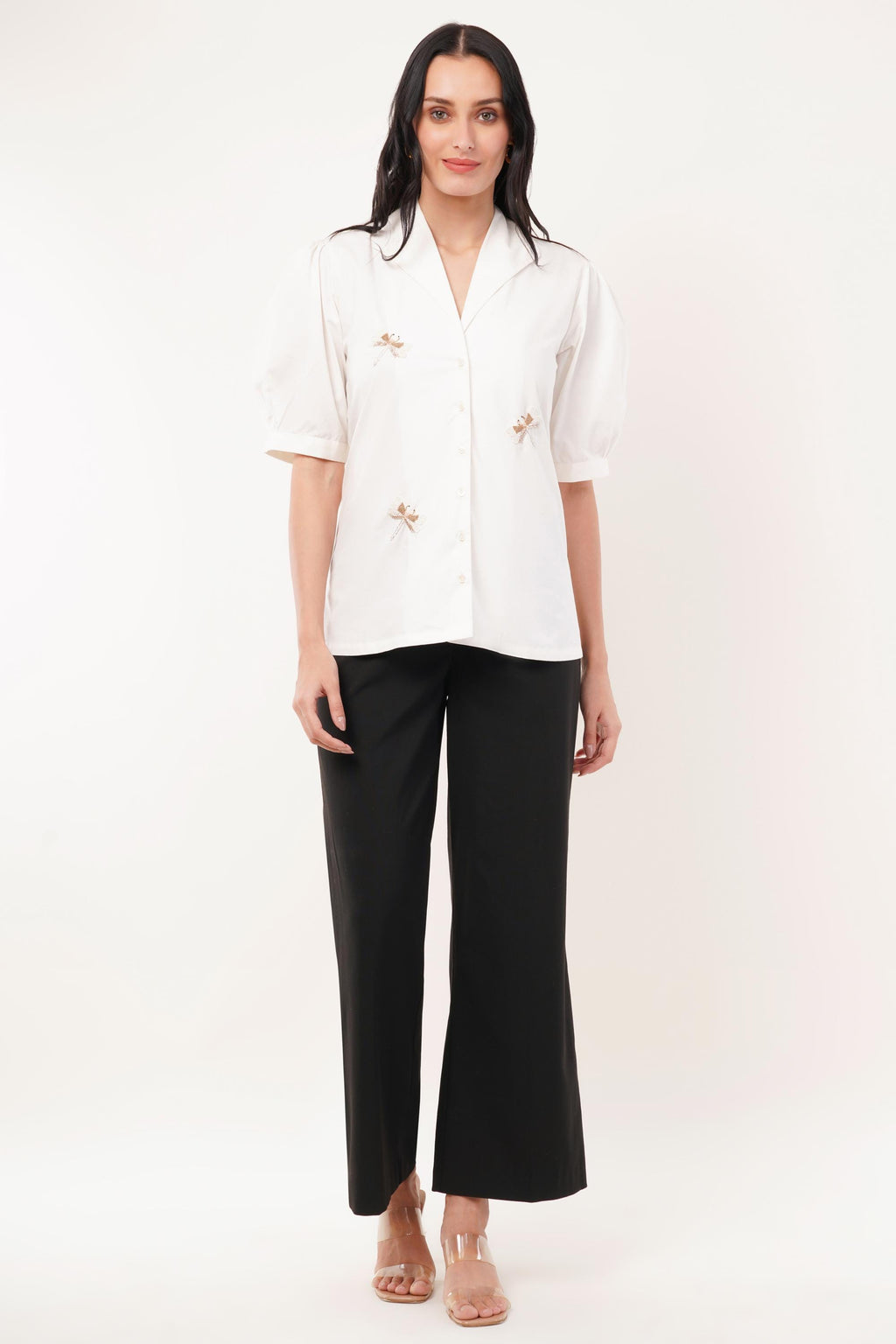 Ivory Dragonfly Embroidered Shirt