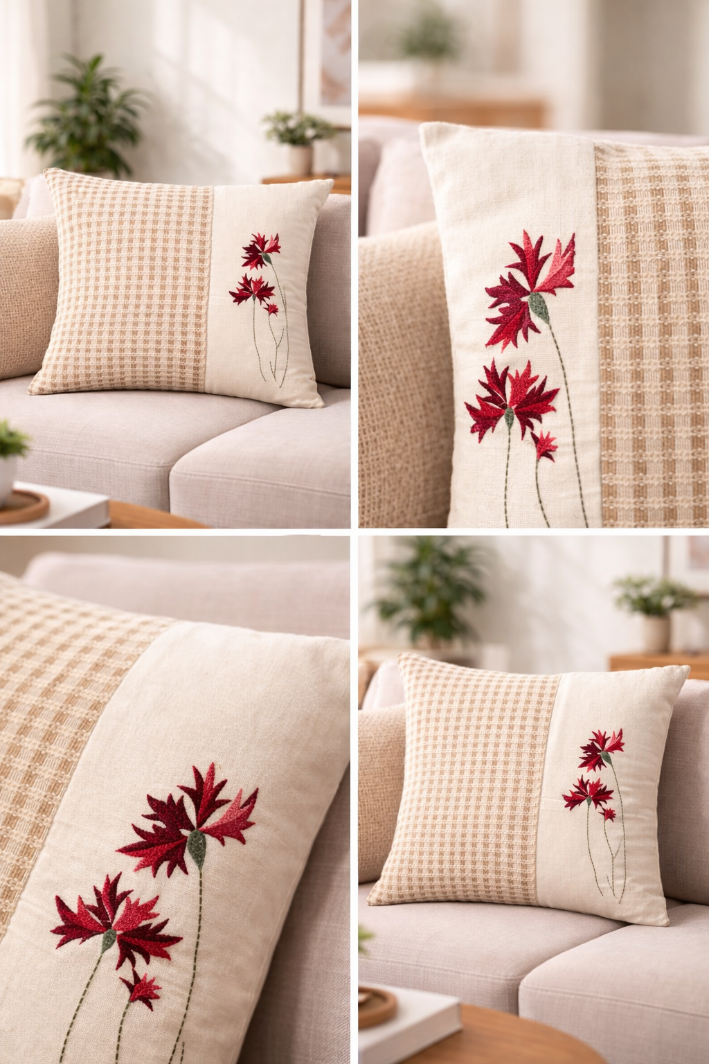 Beige Floral Patched Cushion
