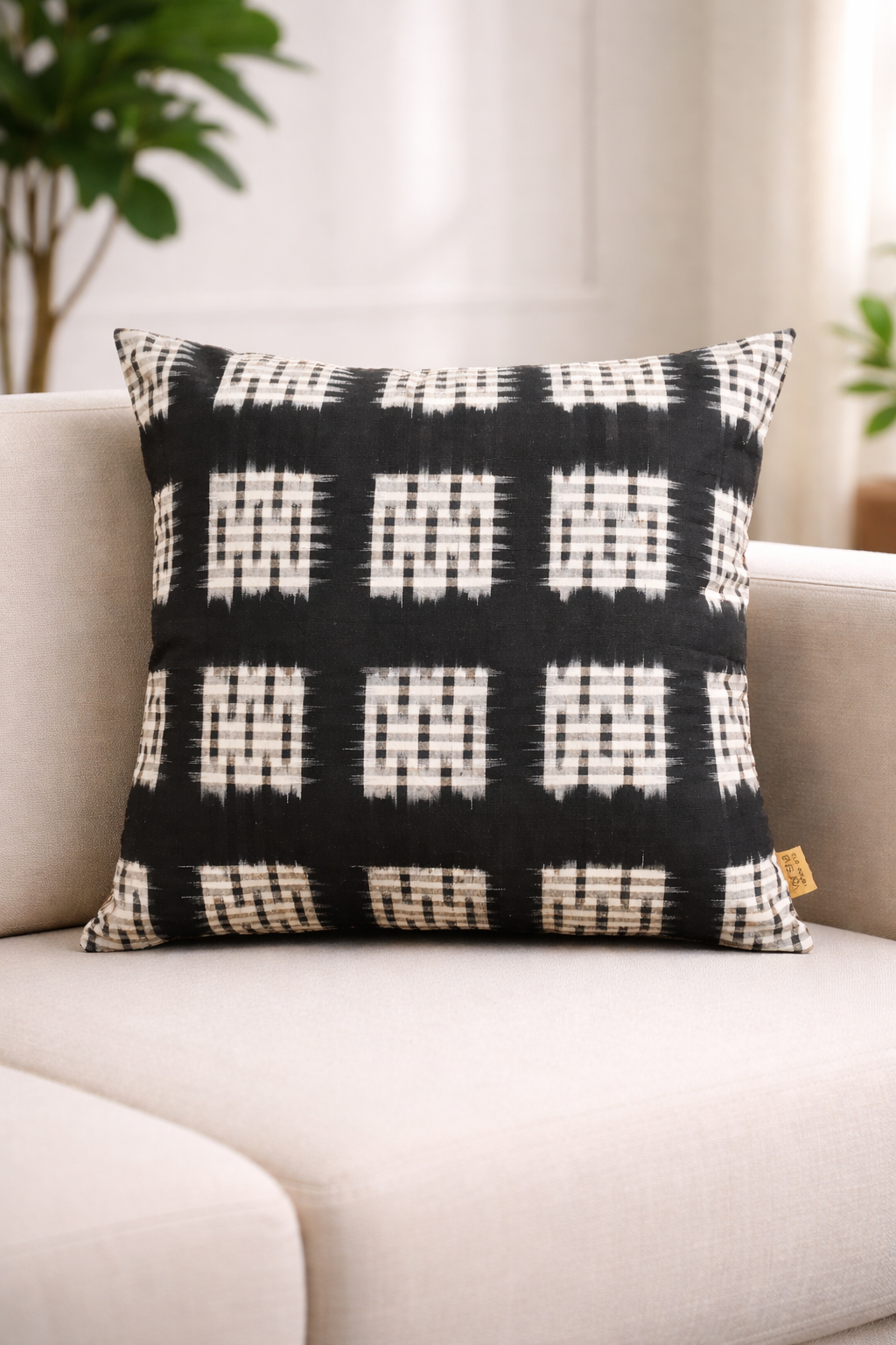 Dropped Check Ikat Cushion
