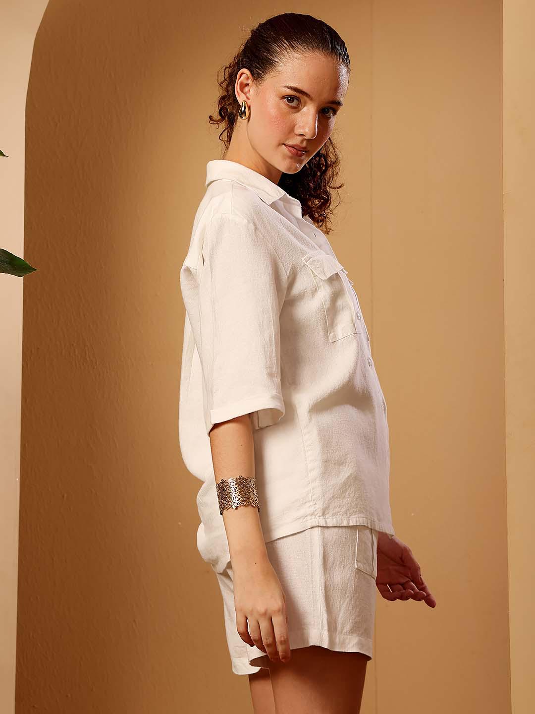 White Viscose Linen Co-ord set