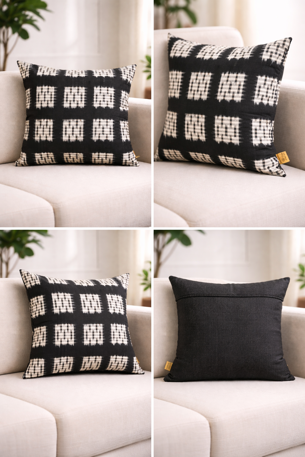 Dropped Check Ikat Cushion