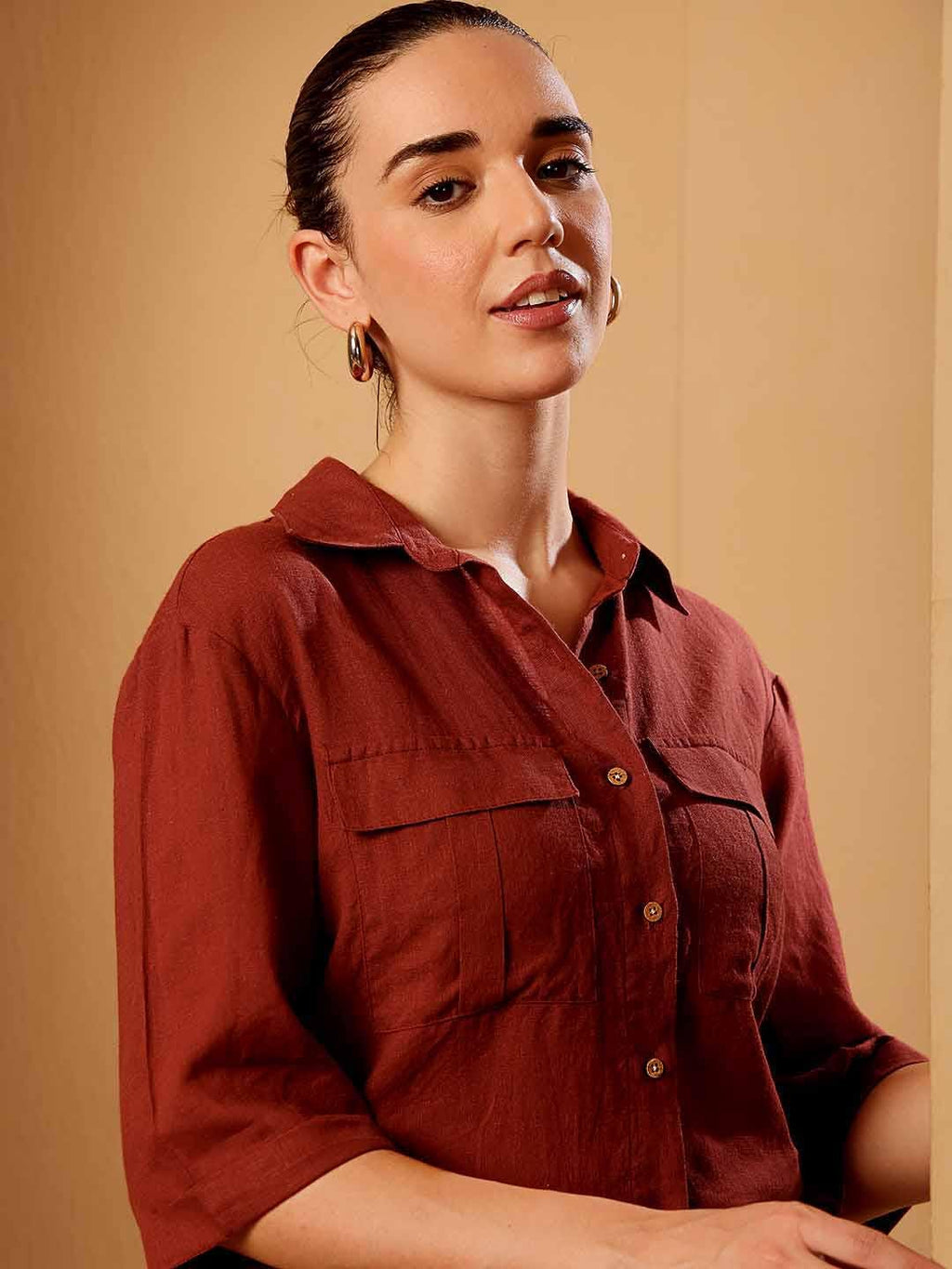 Maroon Linen Blend Resort Co-ord set