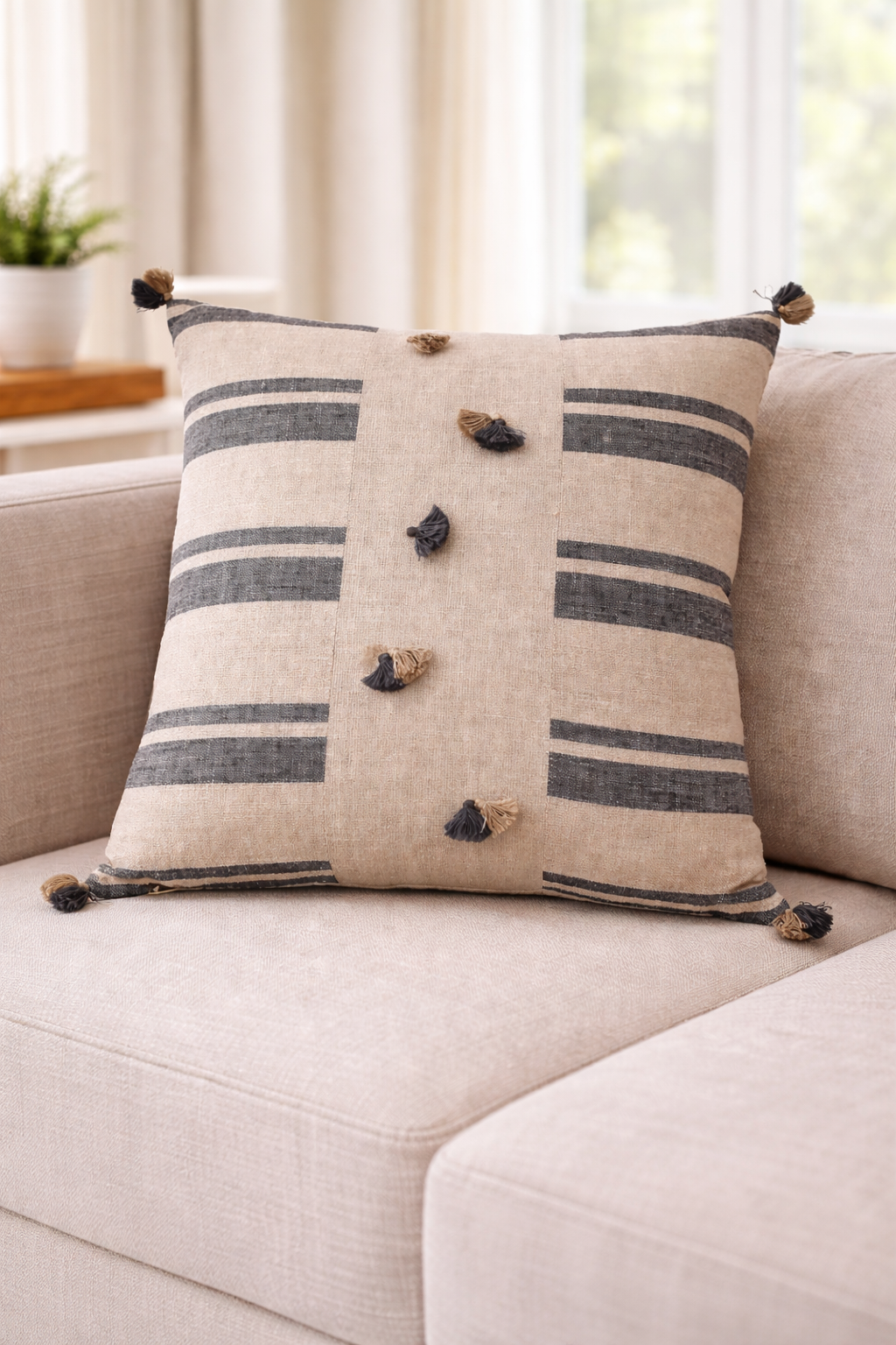 Beige Minas Khadi Cushion