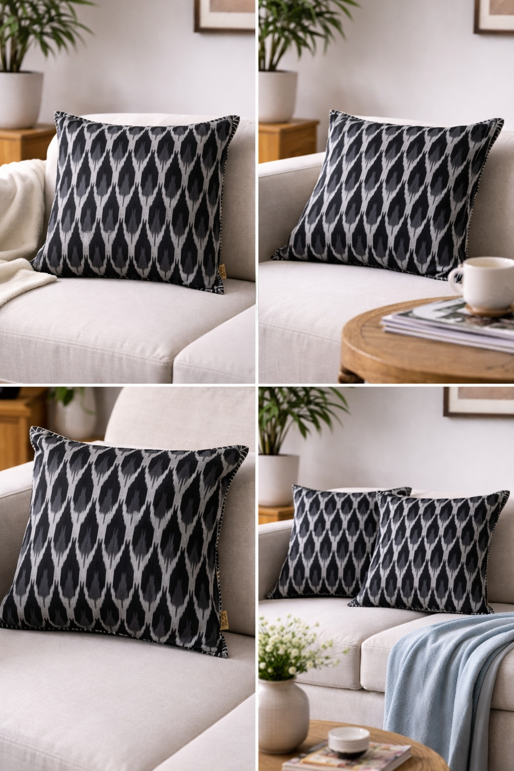 Black Grey Chevron Ikat Cushion