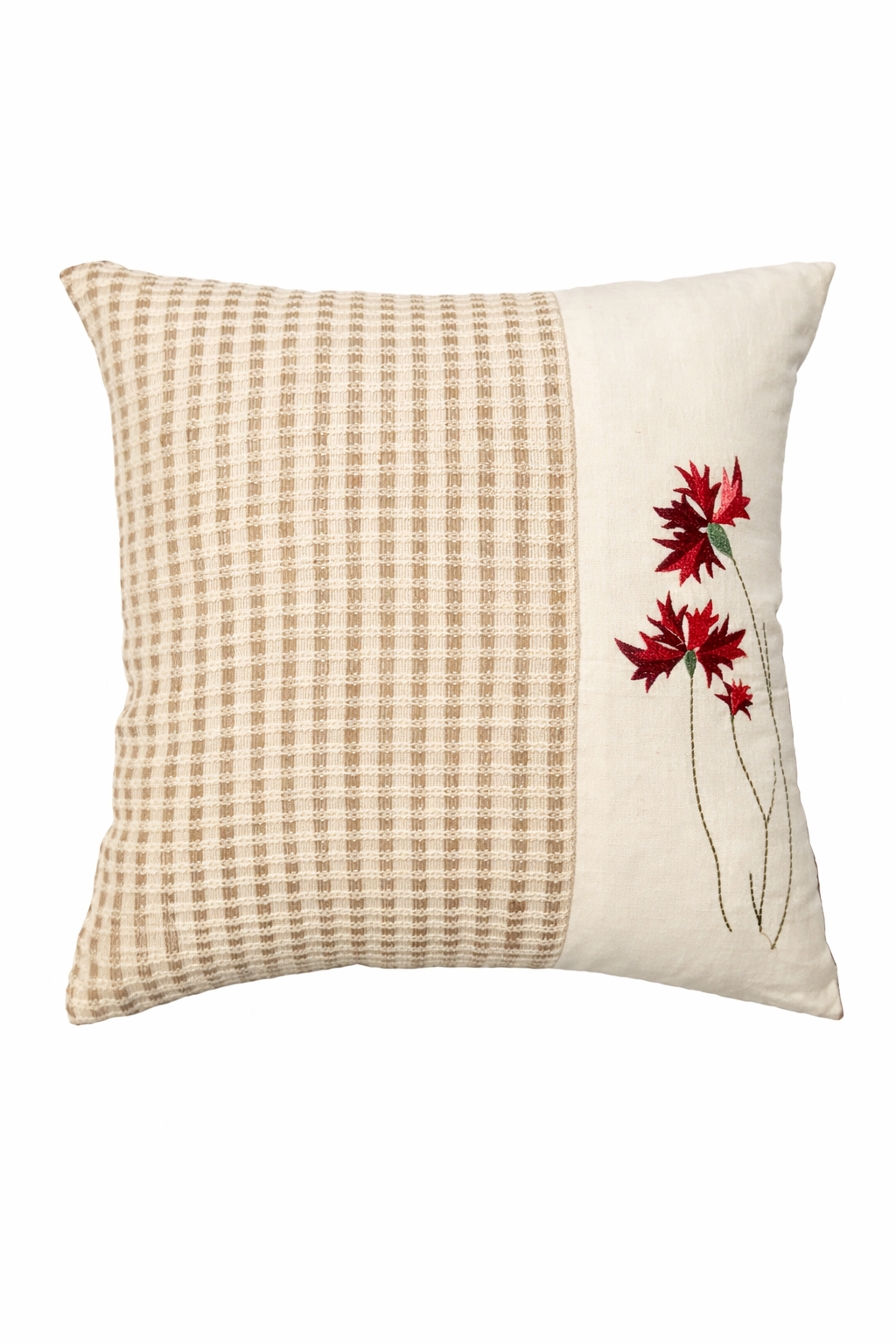 Beige Floral Patched Cushion