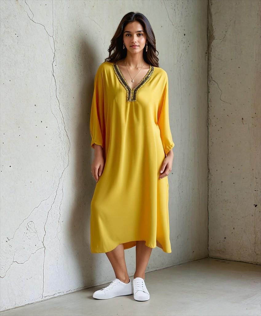 Mellow Yellow Beaded Kaftan