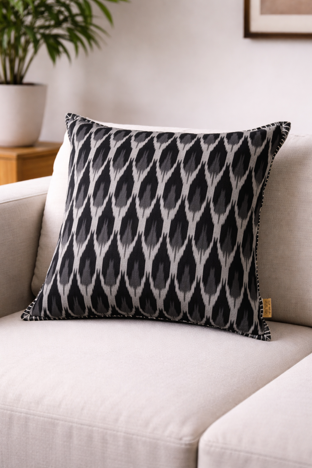 Black Grey Chevron Ikat Cushion