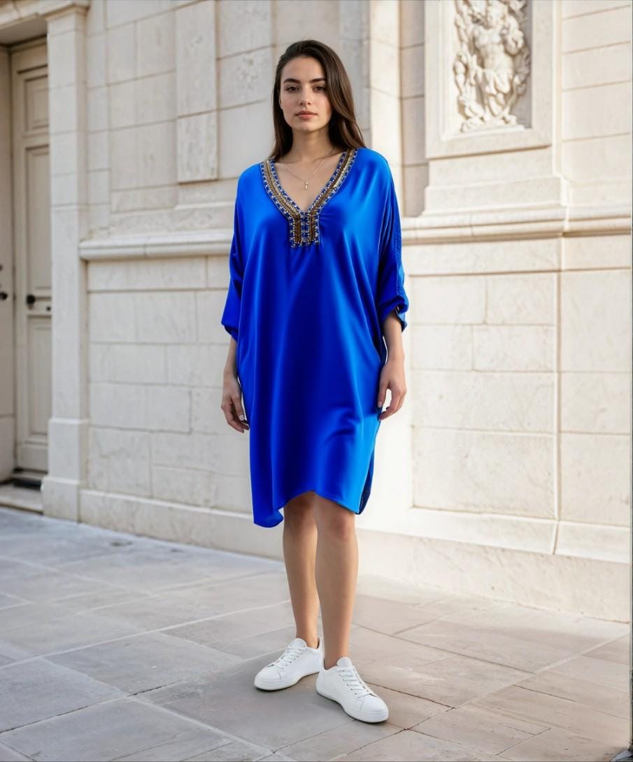 Royal Blue Beaded Kaftan