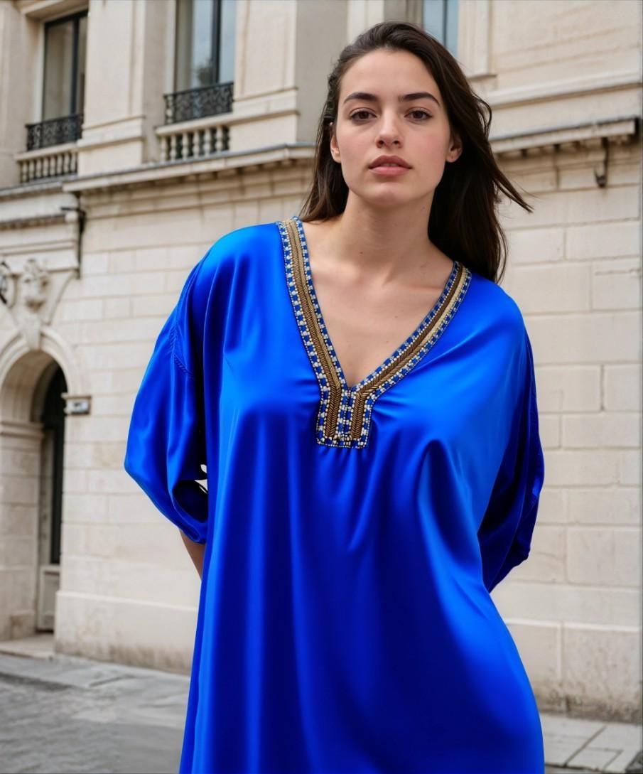 Royal Blue Beaded Kaftan