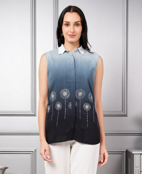 Midnight Bloom Sleeveless Shirt
