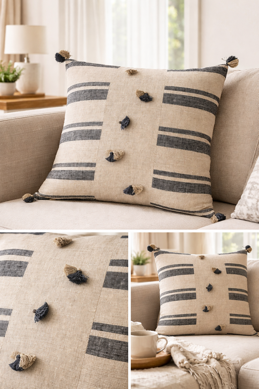 Beige Minas Khadi Cushion
