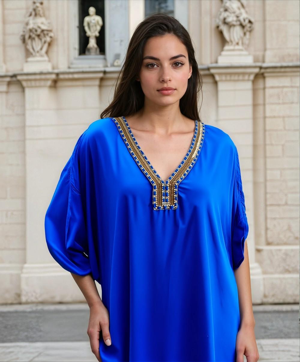 Royal Blue Beaded Kaftan