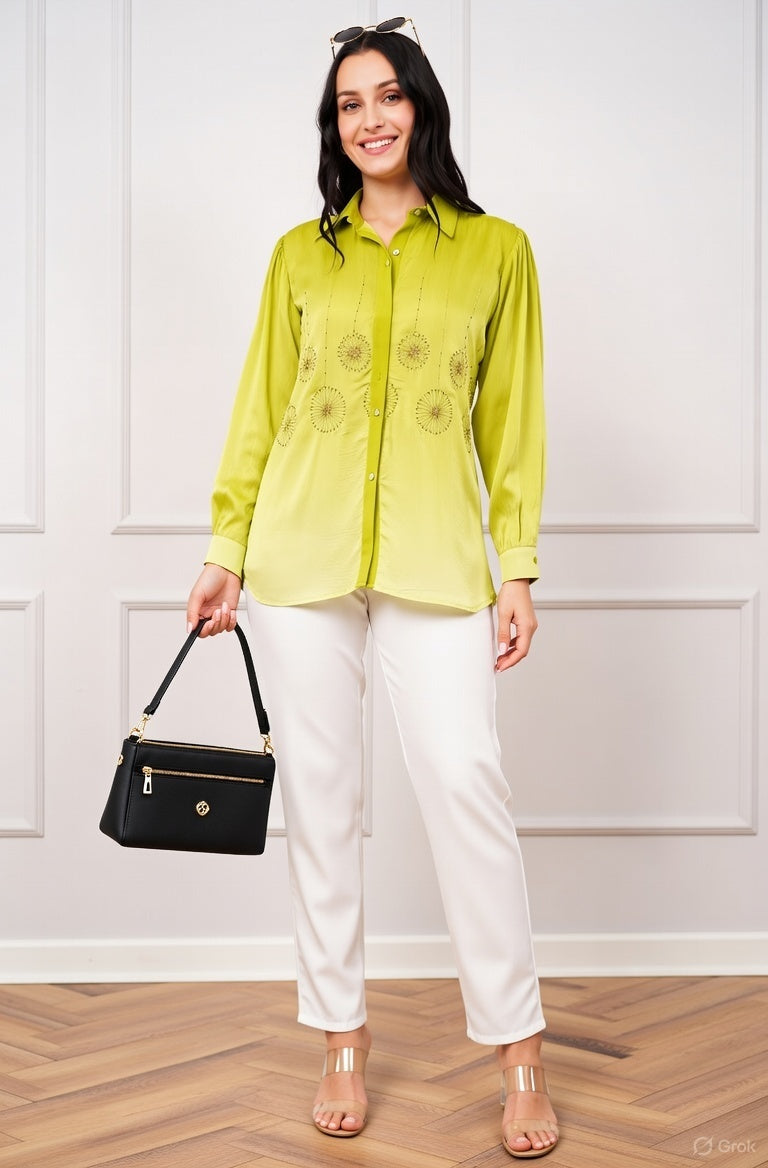 Green Ombre Meadow Embroidered Shirt