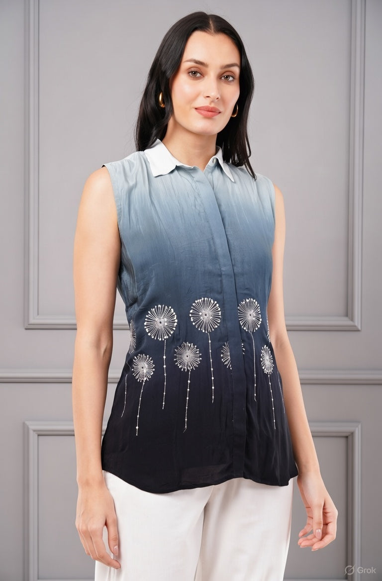 Midnight Bloom Sleeveless Shirt