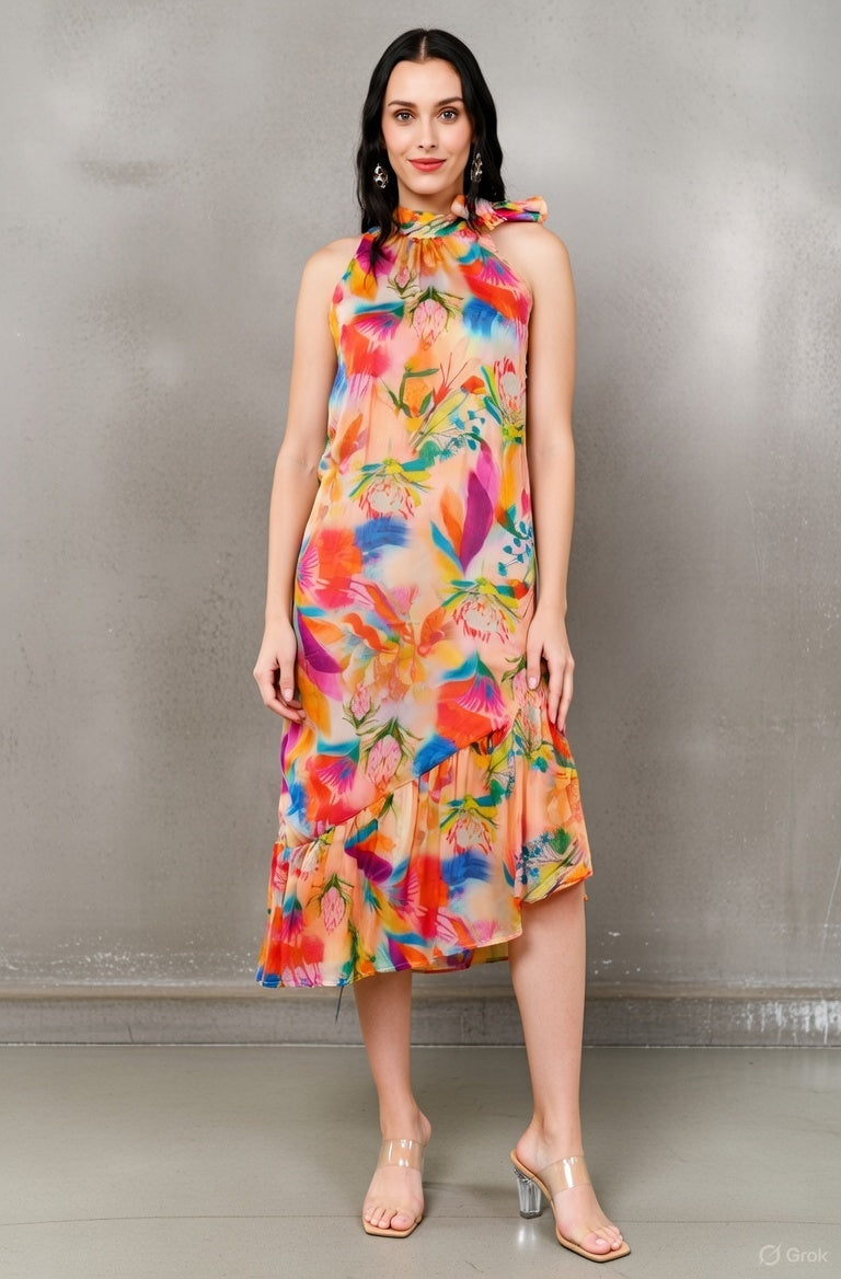 Tropical Bloom Printed Long Dress