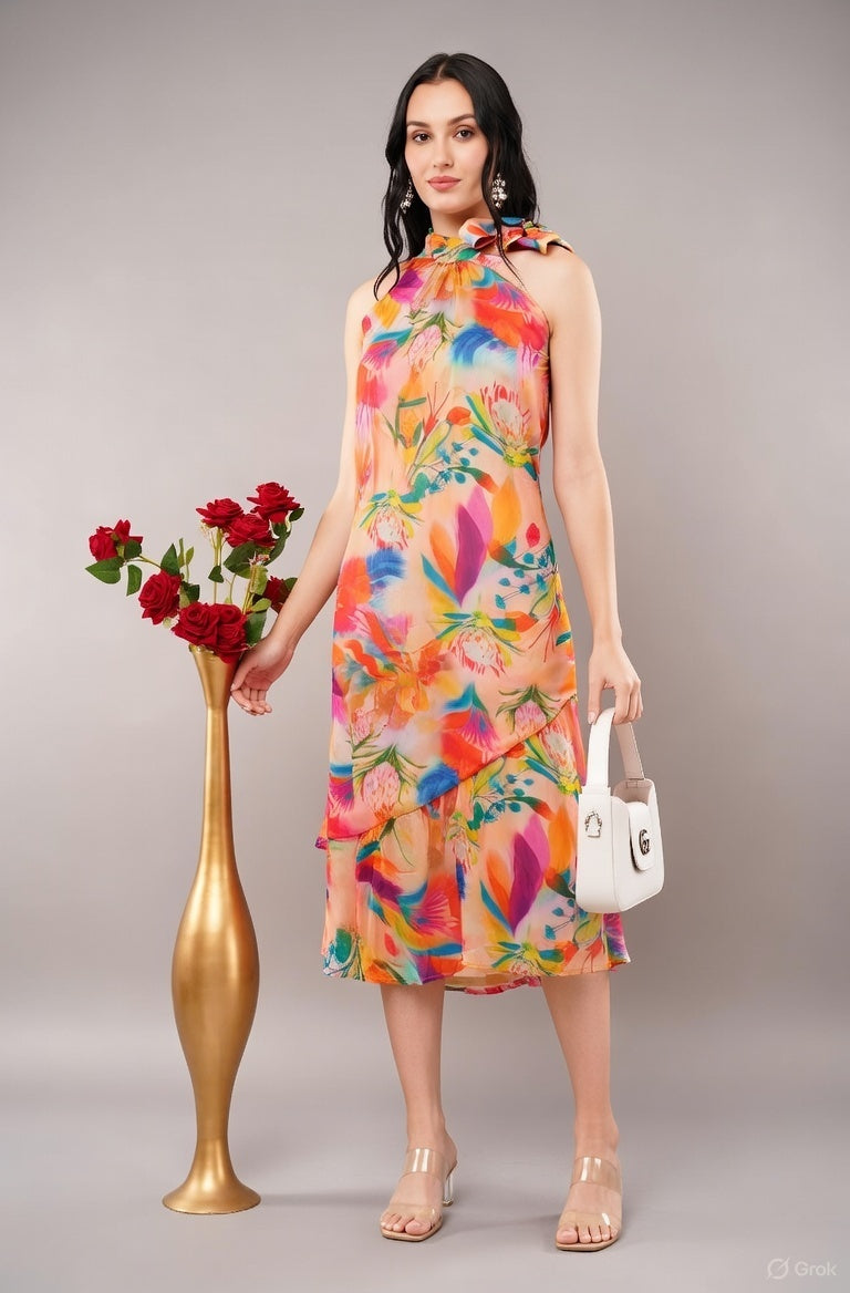 Tropical Bloom Printed Long Dress