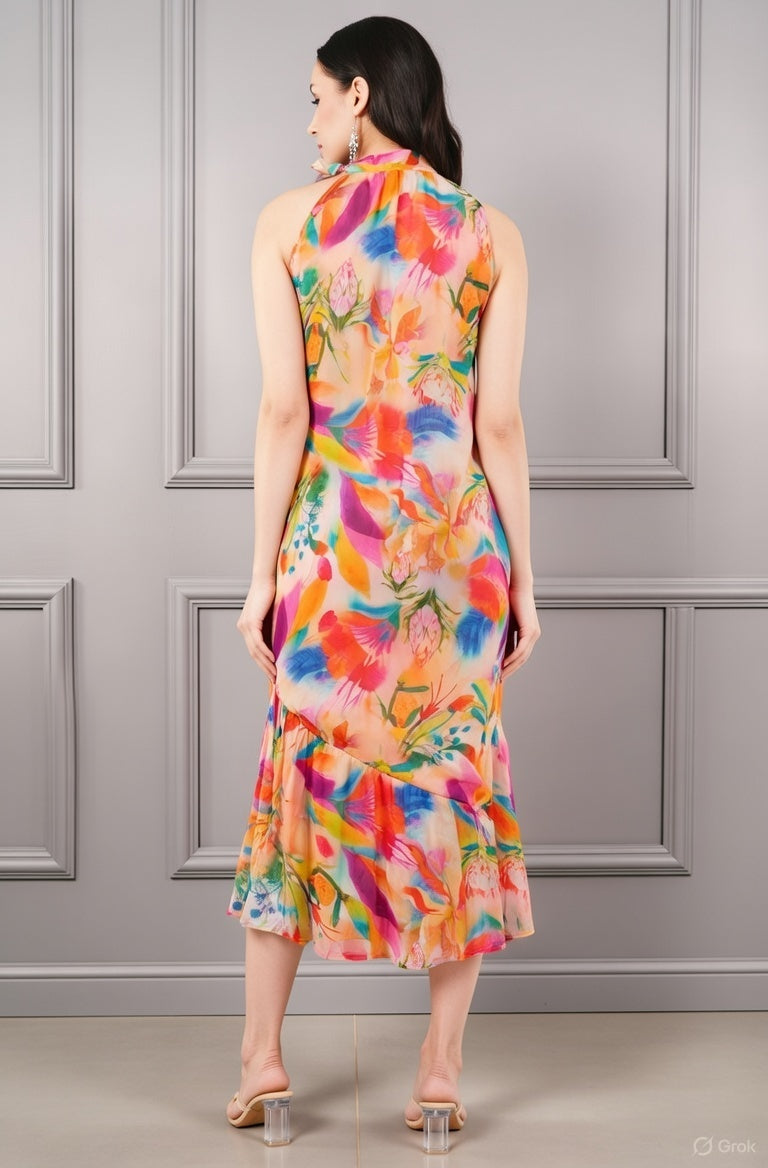 Tropical Bloom Printed Long Dress